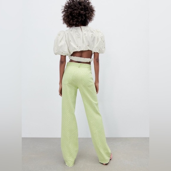 NWT ZARA GINGHAM STRAIGHT LEG PANTS SIZE XS 2641/678/520 - Picture 4 of 13